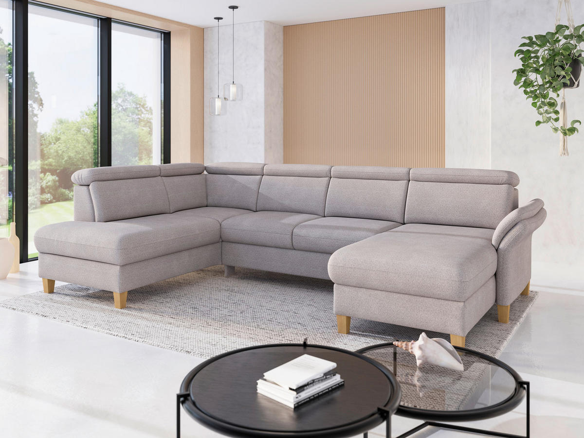 WOHNLANDSCHAFT GLENDALE E Silberfarben Chenille  - Eichefarben/Silberfarben, KONVENTIONELL, Holz/Textil (193/321/166cm) - Sit & More