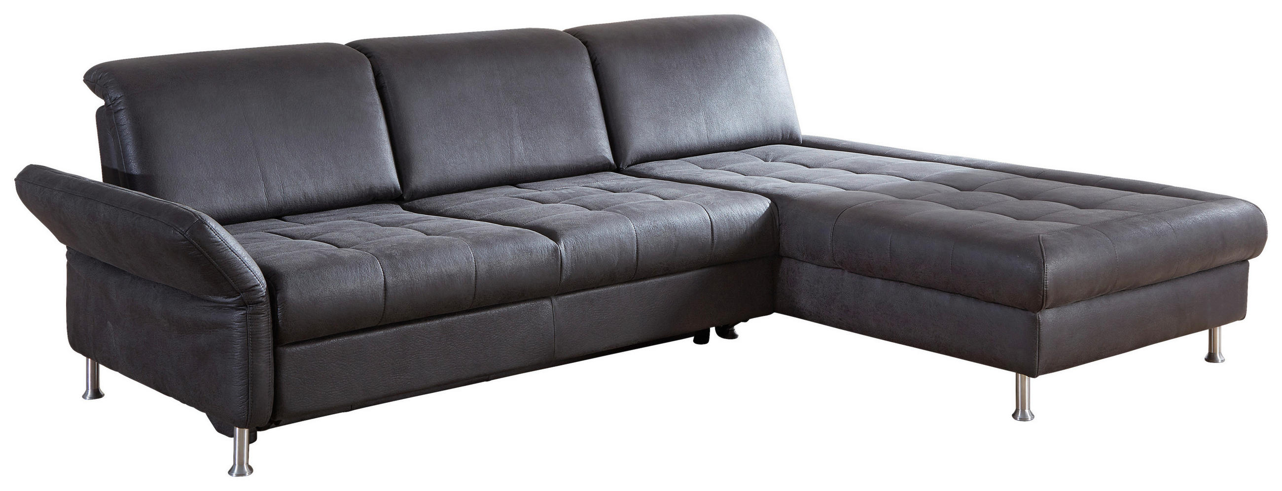 ECKSOFA Anthrazit Mikrofaser  - Anthrazit/Silberfarben, KONVENTIONELL, Textil/Metall (255/210cm) - Cantus
