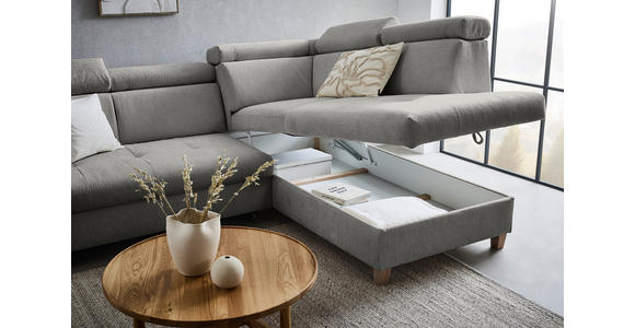 ECKSOFA in Samt Dunkelgrau  - Dunkelgrau, Natur, Holz/Textil (261/206cm) - Venda