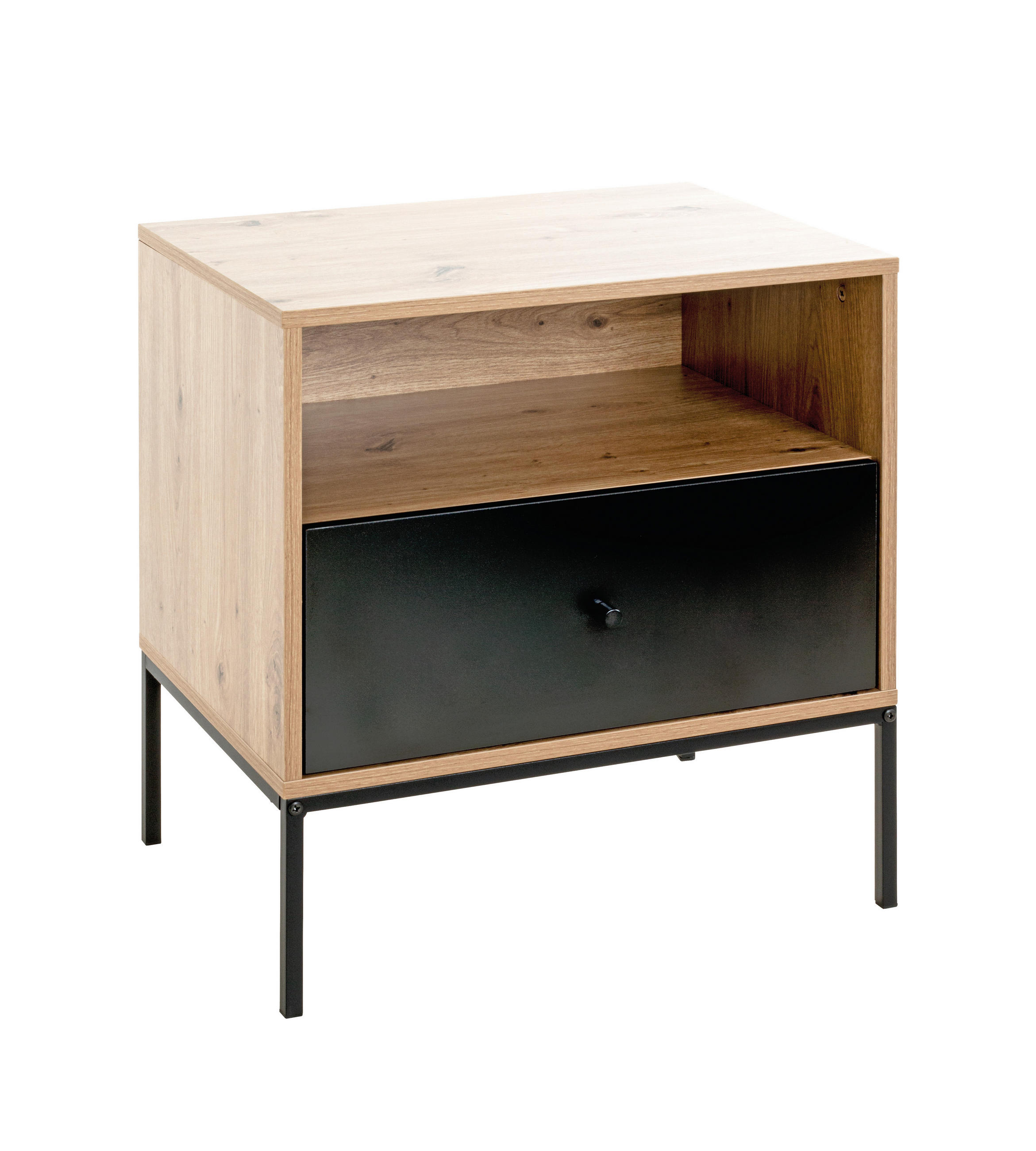 NACHTTISCH  - Eichefarben/Schwarz, Design, Holzwerkstoff/Metall (55/42/60cm)