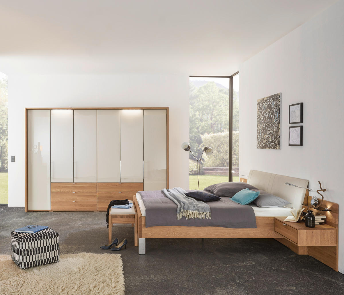 SCHLAFZIMMER 180/200 cm  in Eichefarben, Champagner  - Champagner/Eichefarben, Design, Glas/Holz (180/200cm) - Dieter Knoll