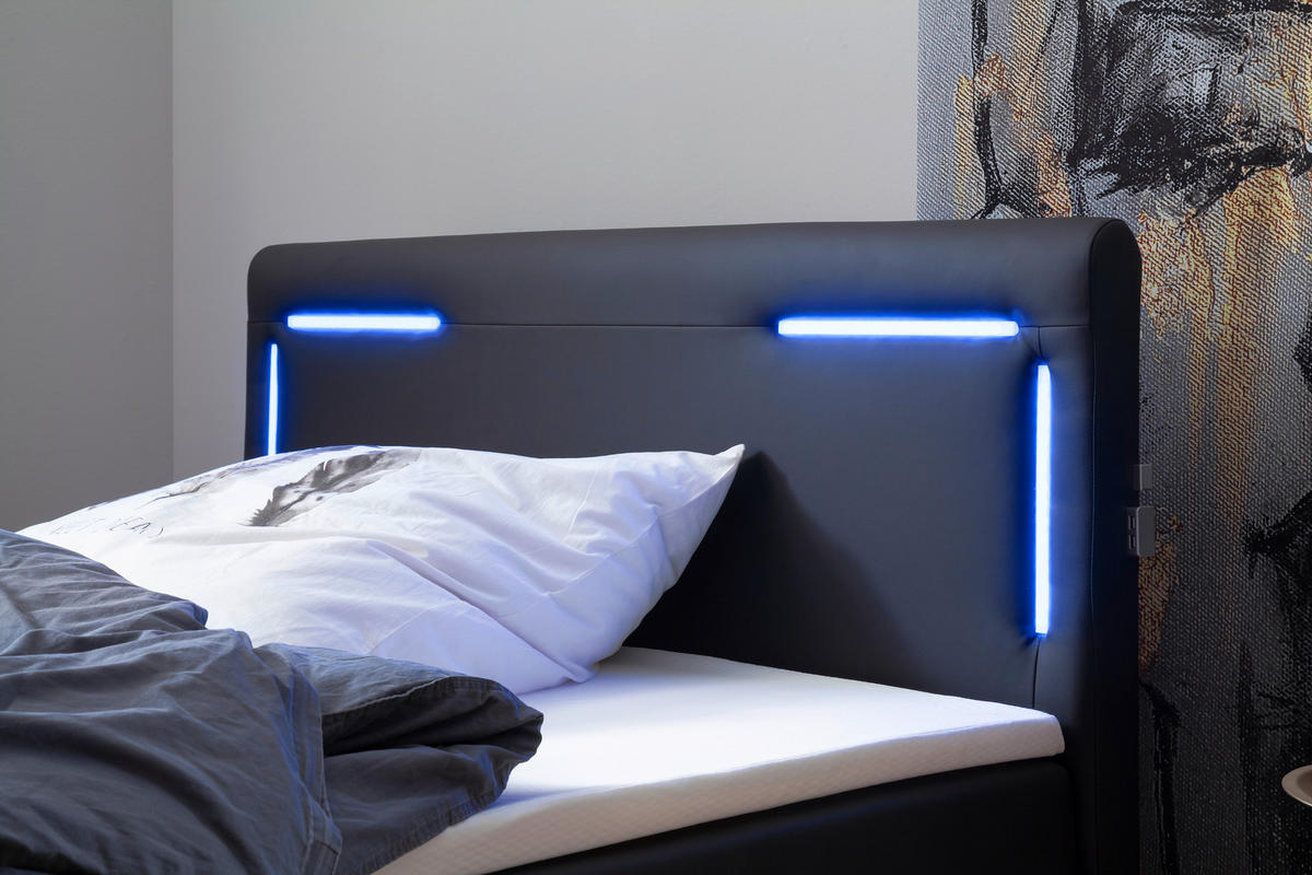 BOXSPRINGBETT 140/200 cm  in Schwarz  - Silberfarben/Schwarz, Design, Kunststoff/Textil (140/200cm) - Xora