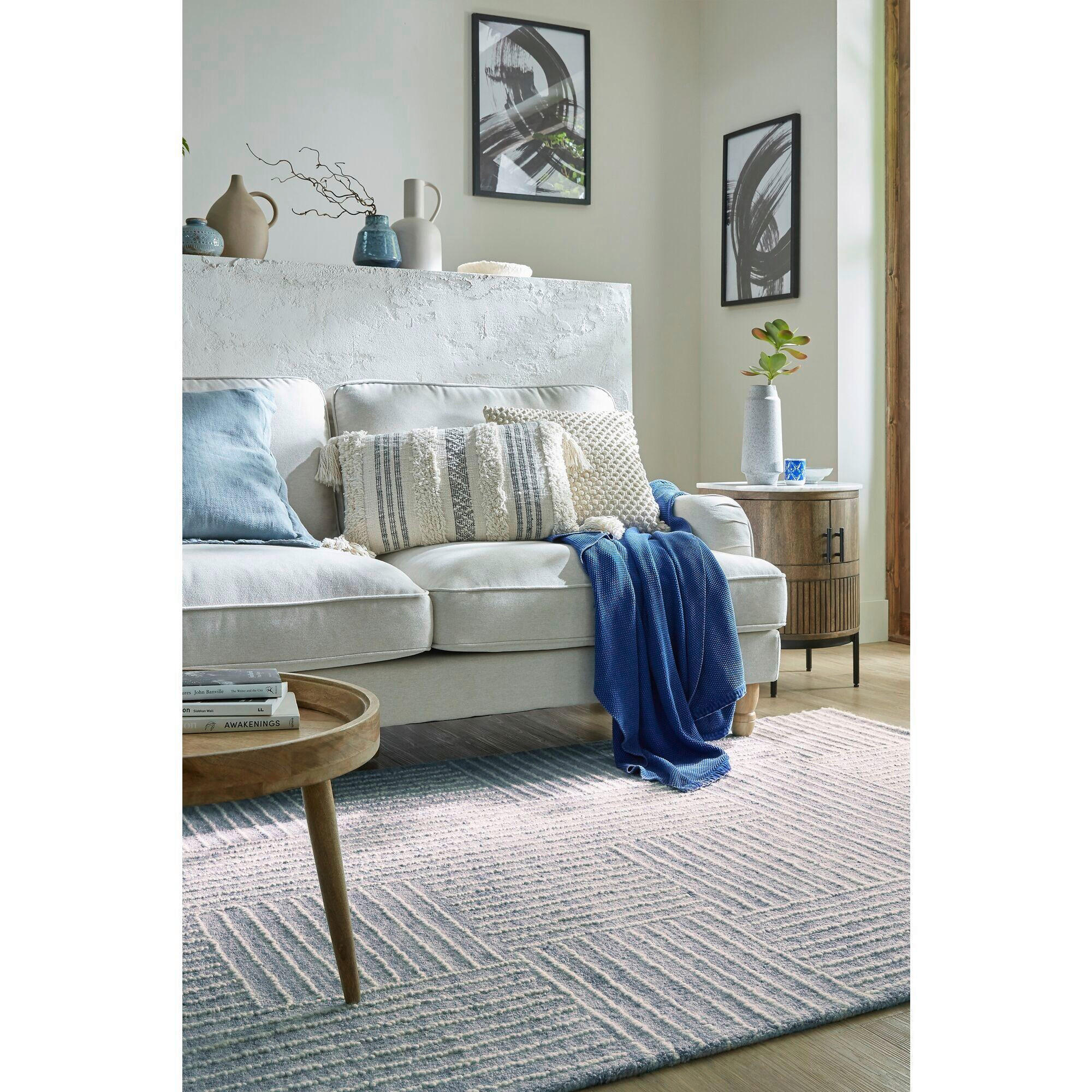WOLLTEPPICH 120/170 cm ABSTRACT CHECK Blau  - Blau, KONVENTIONELL, Textil (120/170cm)