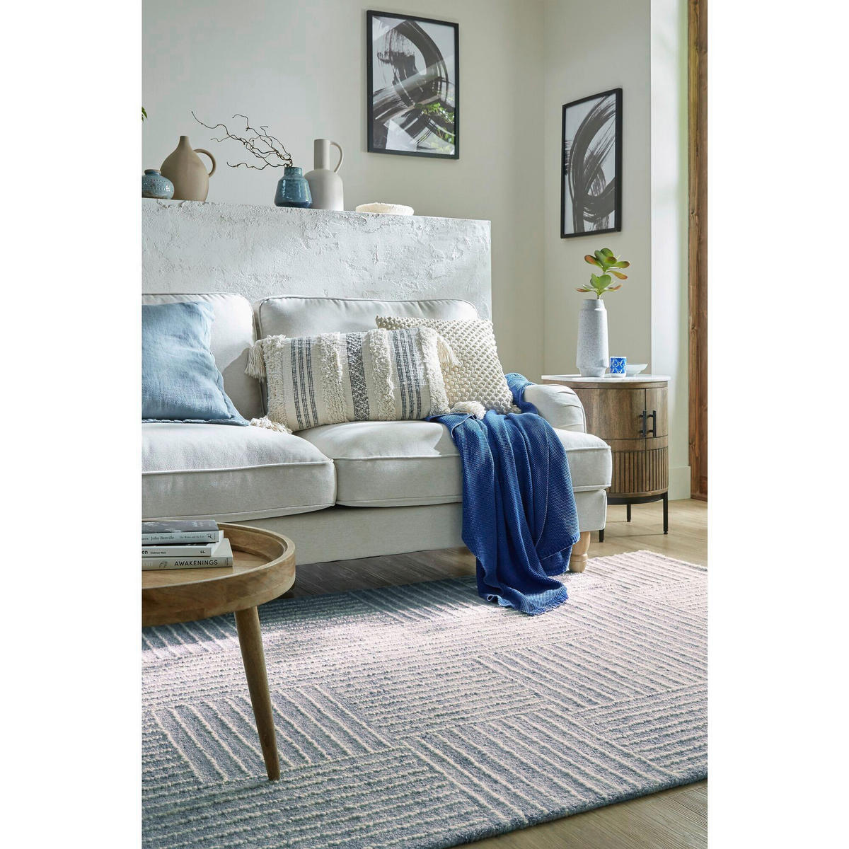 WOLLTEPPICH 80/150 cm ABSTRACT CHECK Blau  - Blau, KONVENTIONELL, Textil (80/150cm)
