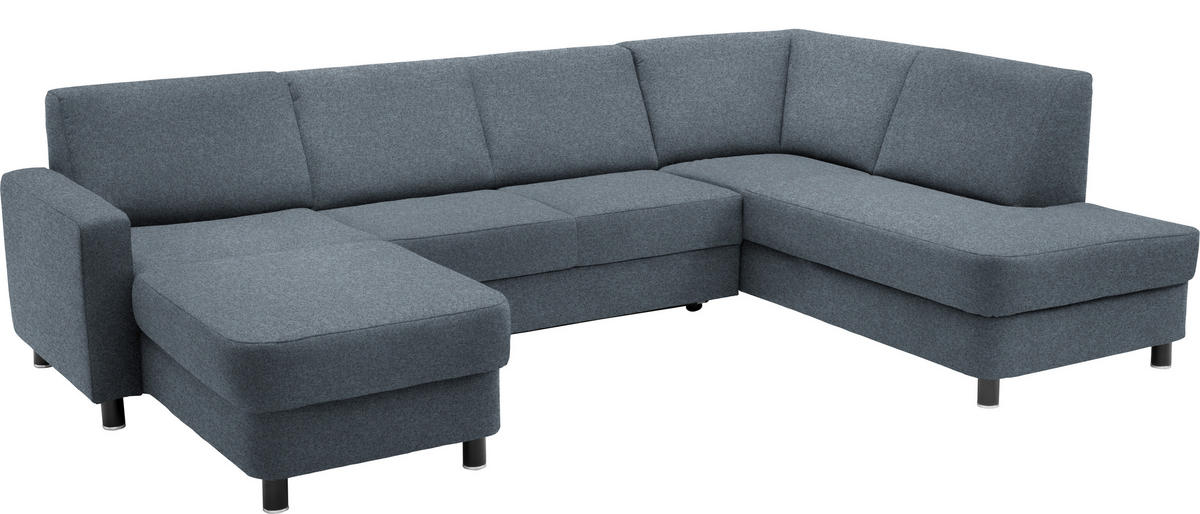 WOHNLANDSCHAFT in Webstoff Blaugrau  - Blaugrau/Schwarz, Design, Holz/Textil (165/296/198cm) - Xora