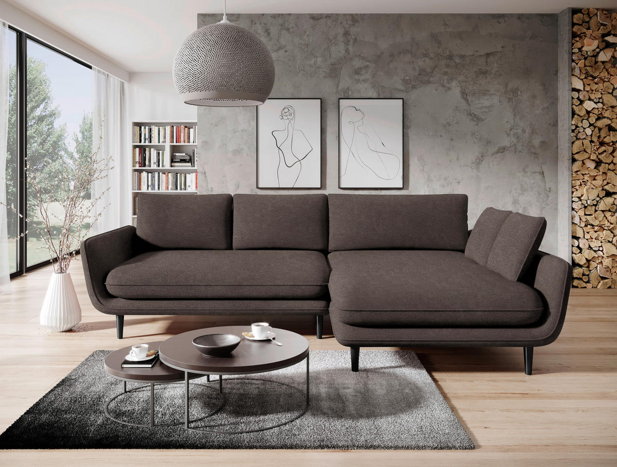 HÖRNSOFFA i velour mörkbrun  - svart/mörkbrun, Design, trä/textil (260/167cm) - Livetastic