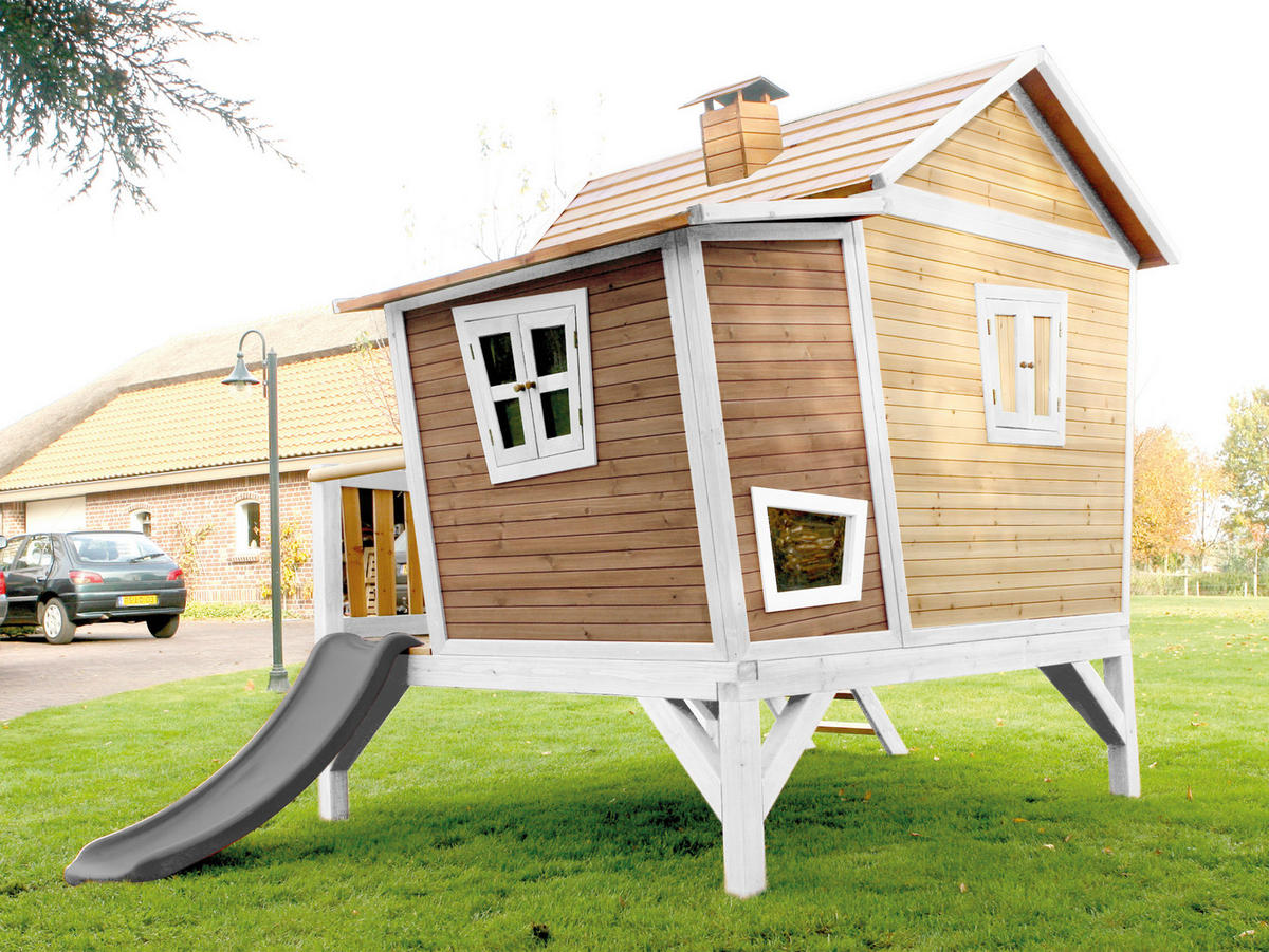 SPIELHAUS 123/12,8/152 cm  - Braun/Weiß, KONVENTIONELL, Holz/Kunststoff (123/12,8/152cm) - Ambia Garden