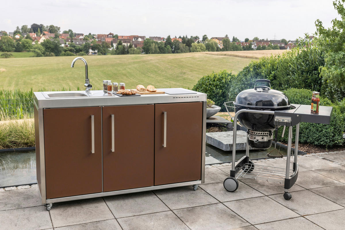 OUTDOORKÜCHE - Edelstahlfarben/Bordeaux, Basics, Metall (157/98/62cm)