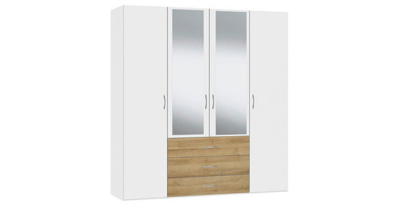 KLEIDERSCHRANK in Weiß, Eichefarben - Eichefarben/Silberfarben, Design, Glas/Holzwerkstoff (203/215/59cm) - Carryhome