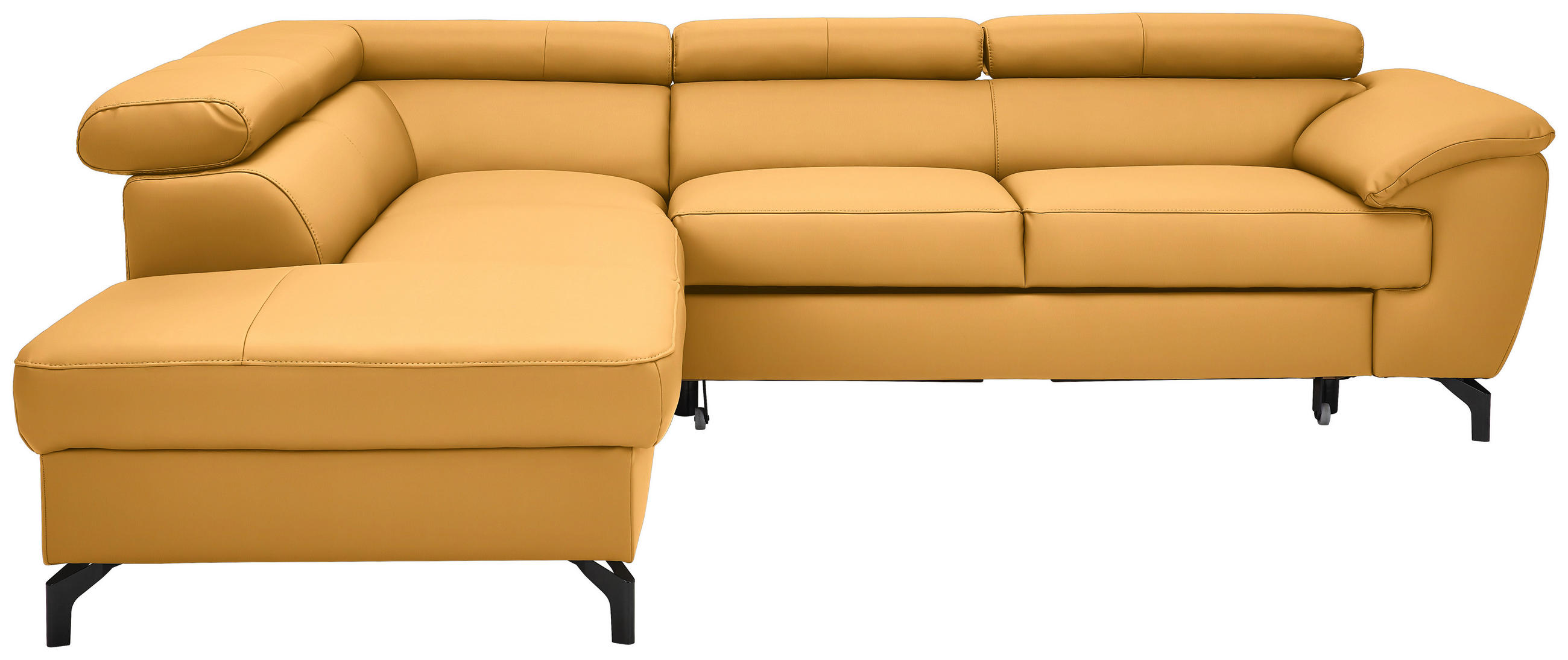 ECKSOFA in Echtleder Currygelb  - Currygelb/Schwarz, Design, Leder/Metall (220/256cm) - Celina Home