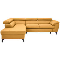 ECKSOFA in Echtleder Currygelb  - Currygelb/Schwarz, Design, Leder/Metall (220/256cm) - Celina Home