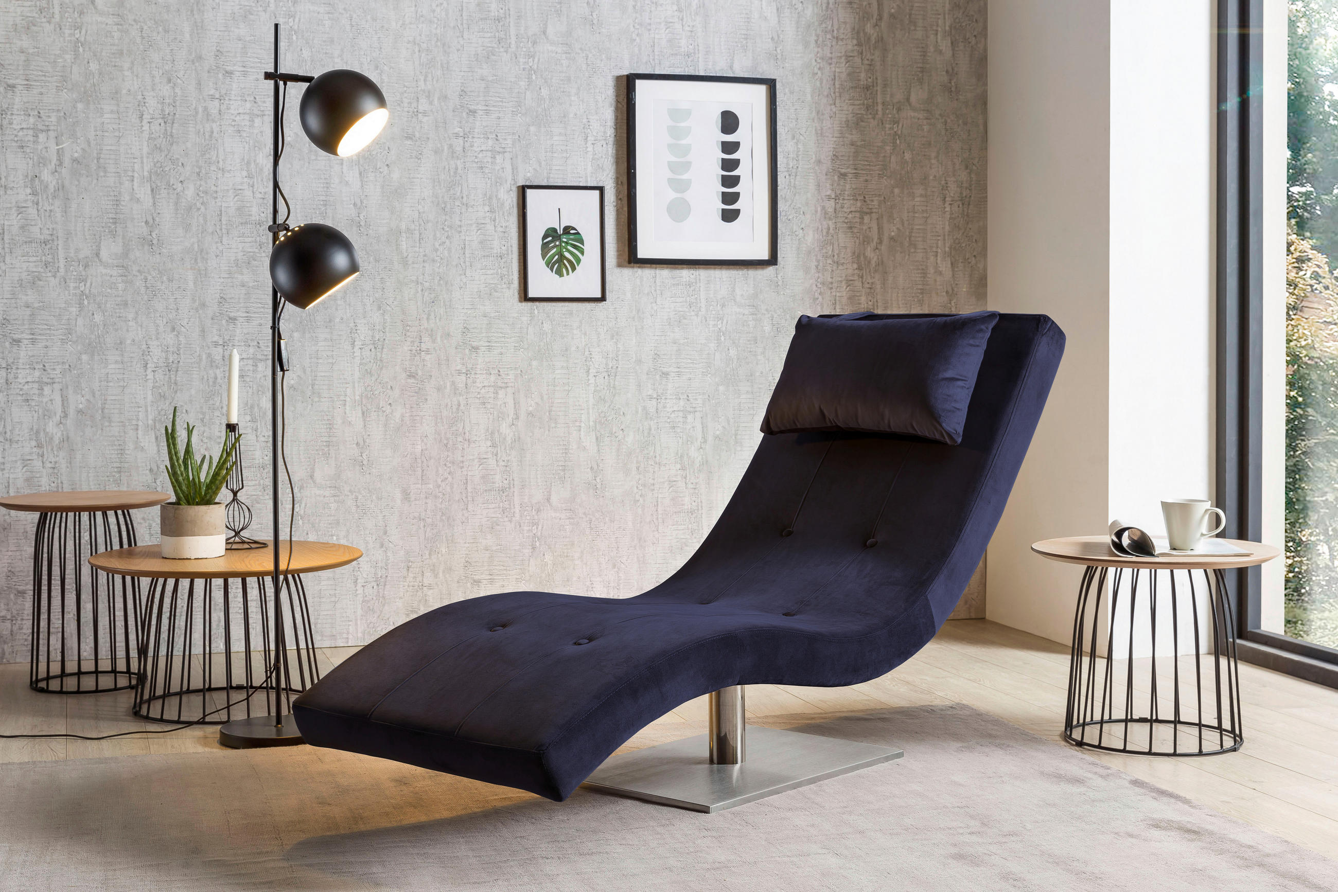 RELAXLIEGE in Samt Blau  - Blau/Silberfarben, MODERN, Textil/Metall (60/82/170cm) - Livetastic