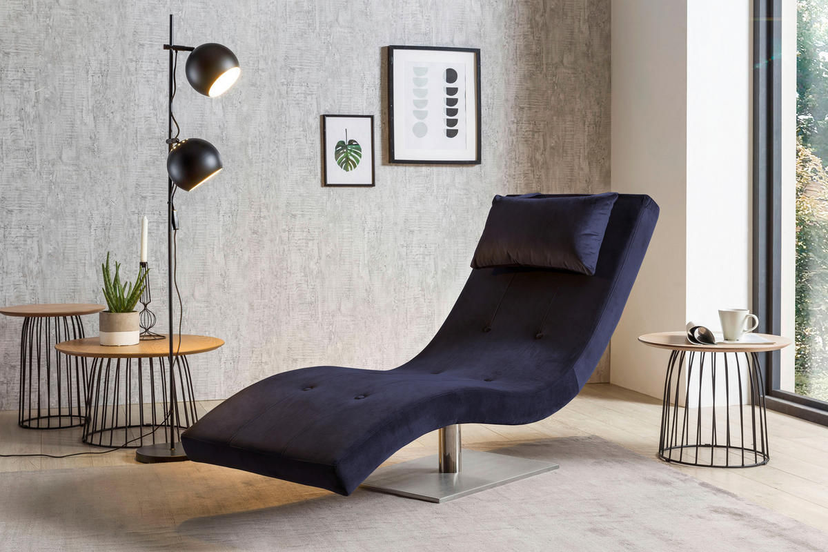 RELAXLIEGE in Samt Blau  - Blau/Silberfarben, MODERN, Textil/Metall (60/82/170cm) - Livetastic