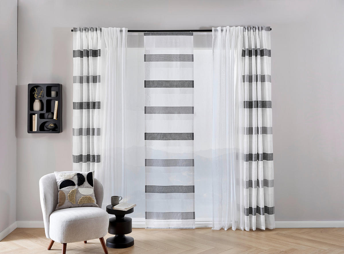 HOTOVÝ ZÁVĚS, průhledné, 135/245 cm - barvy stříbra/šedohnědá, Basics, textil (135/245cm) - Novel