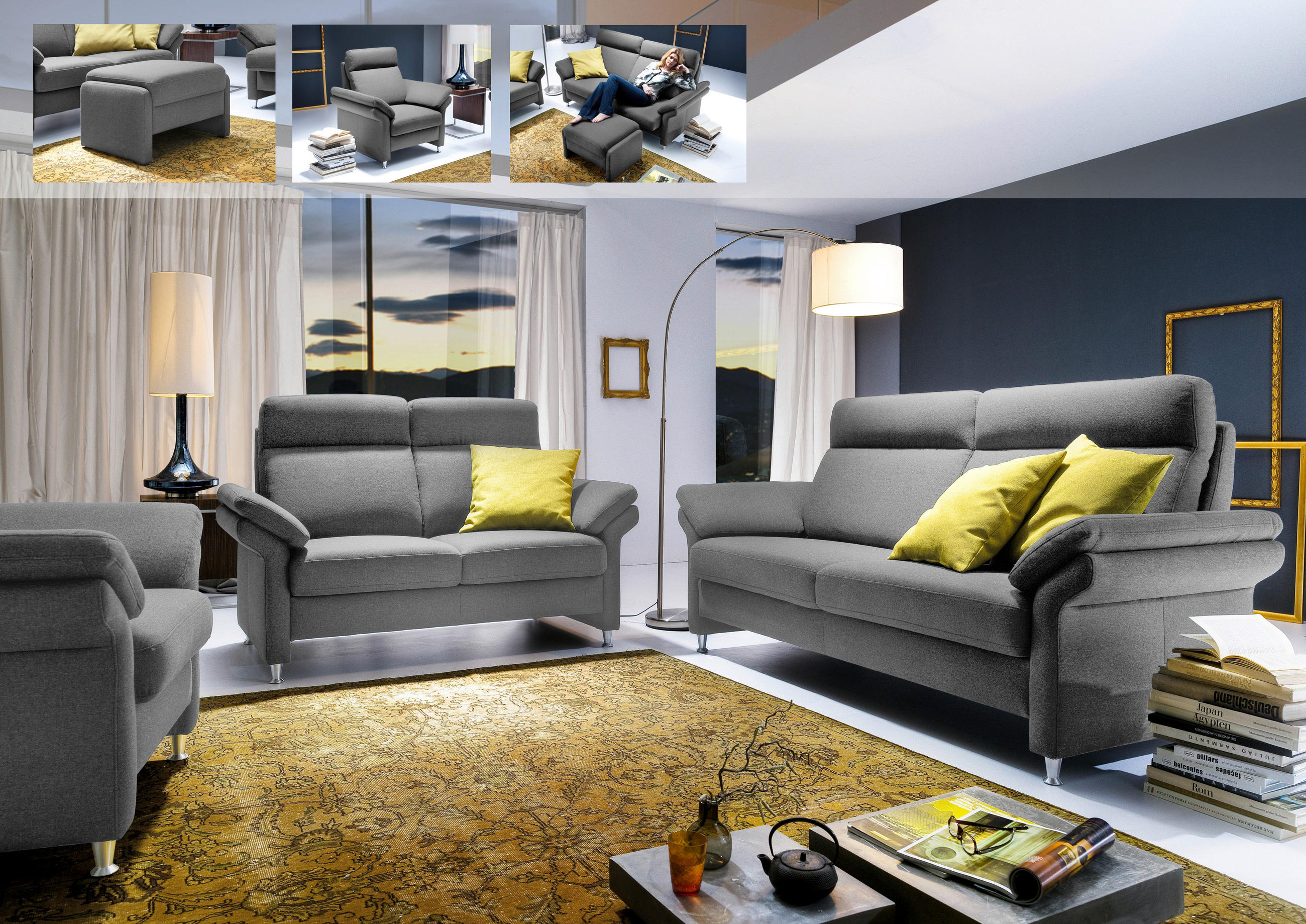 3-SITZER-SOFA in Flachgewebe Grau  - Alufarben/Grau, Modern, Textil/Metall (196/103/89cm) - Pure Home Comfort