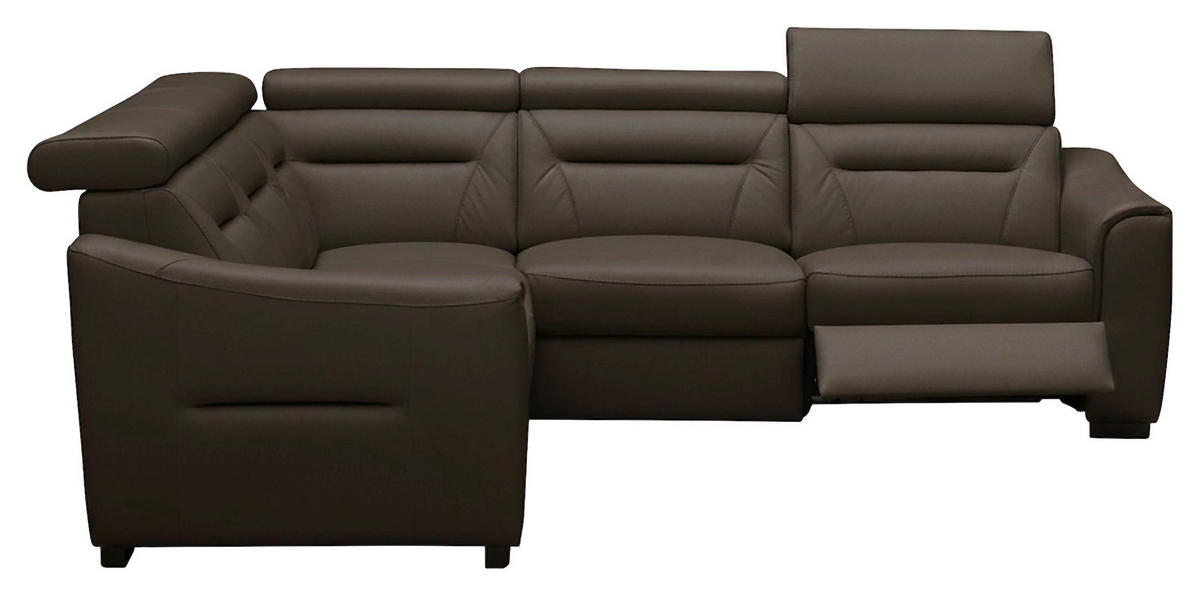 ECKSOFA Dunkelbraun Echtleder Lederlook Schlaffunktion, Rücken echt, Relaxfunktion, Kopfteilverstellung  - Wengefarben/Dunkelbraun, Design, Leder/Holz (260/260cm) - Celina Home