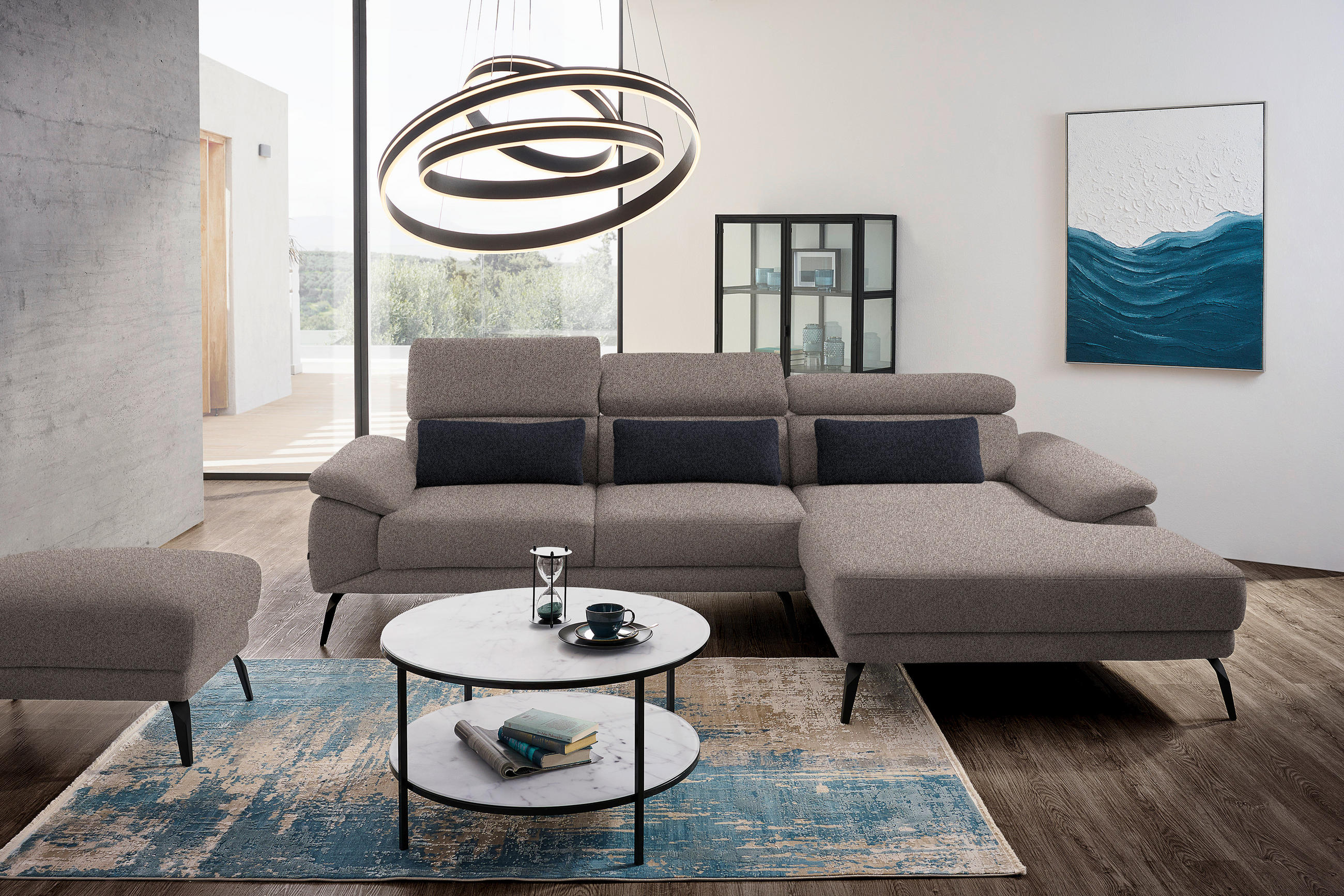 ECKSOFA in Velours Graubraun  - Graubraun/Schwarz, Design, Textil/Metall (295/187cm) - Novel
