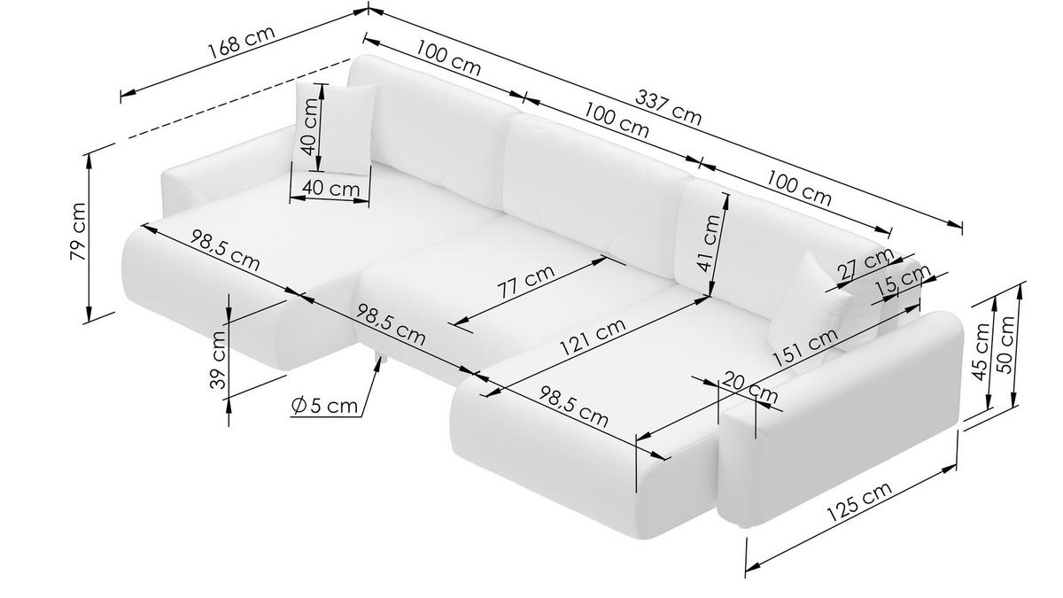 Wohnlandschaft inkl.Funktionen Blau Webstoff  - Blau/Schwarz, MODERN, Kunststoff/Textil (168/337/168cm) - Stylife