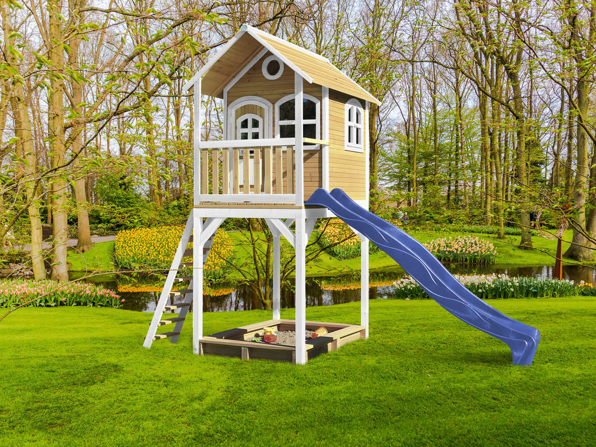 SPIELTURM 420/320/191 cm SPIELTURM ROMY  - Blau/Weiss, Konventionell, Holz/Kunststoff (420/320/191cm)