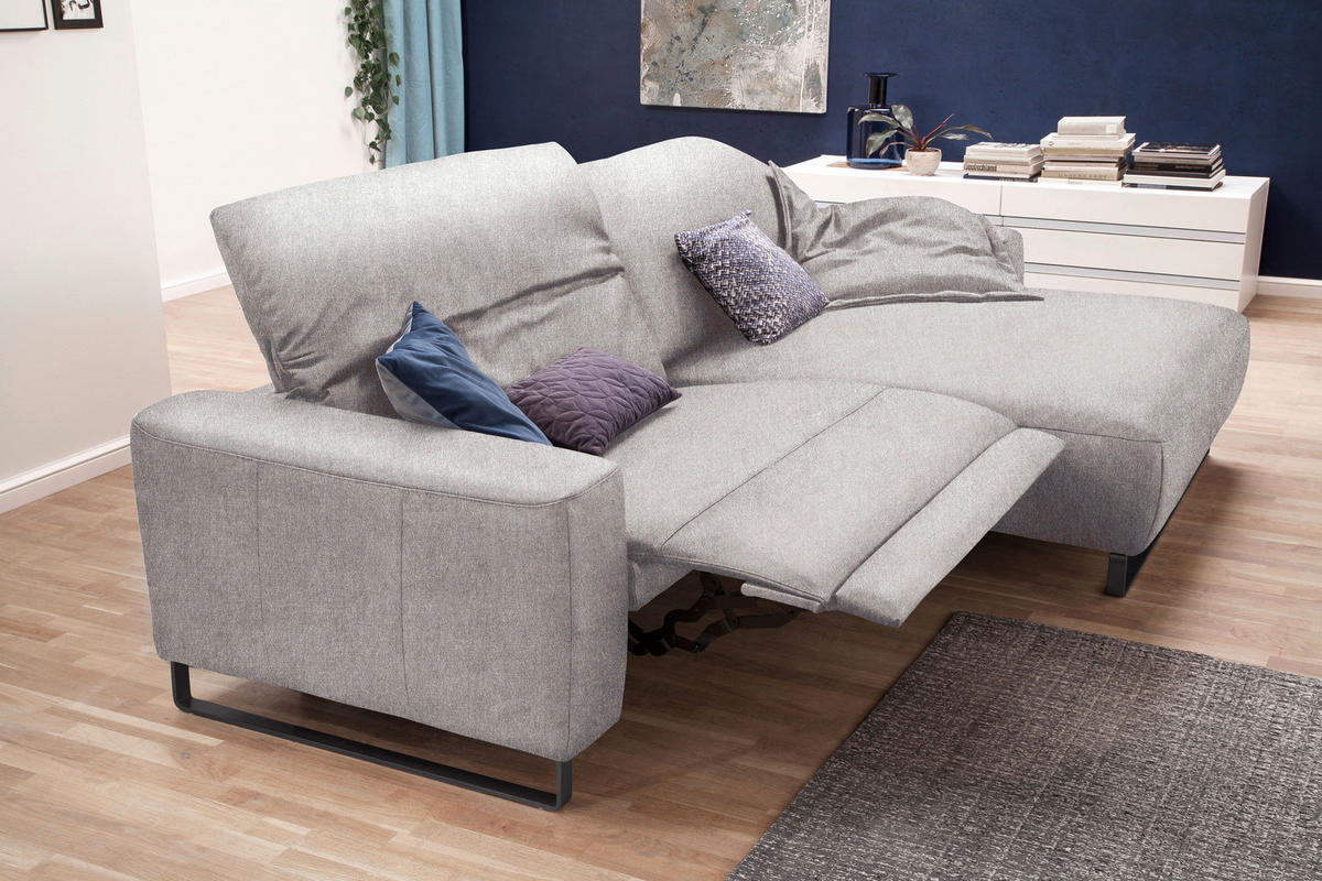 ECKSOFA in Flachgewebe Hellgrau  - Hellgrau/Schwarz, Konventionell, Textil/Metall (284/180cm) - Hom`in