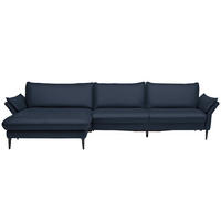ECKSOFA in Echtleder Dunkelblau  - Schwarz/Dunkelblau, Design, Leder/Metall (172/334cm) - Valdera