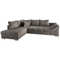 ECKSCHLAFSOFA  in Mikrofaser Graubraun  - Graubraun/Silberfarben, Design, Holz/Textil (202/298cm) - MID.YOU