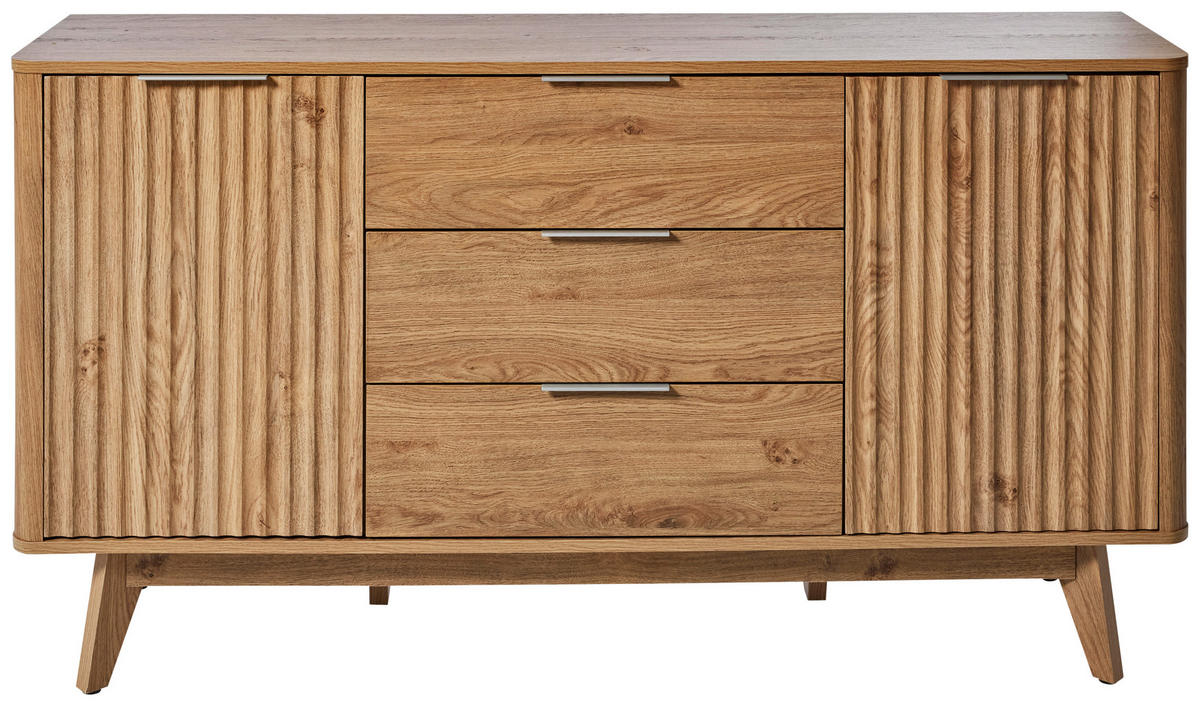 SIDEBOARD Wave  in 150/80/40 cm  - Eichefarben/Alufarben, LIFESTYLE, Holzwerkstoff/Metall (150/80/40cm)