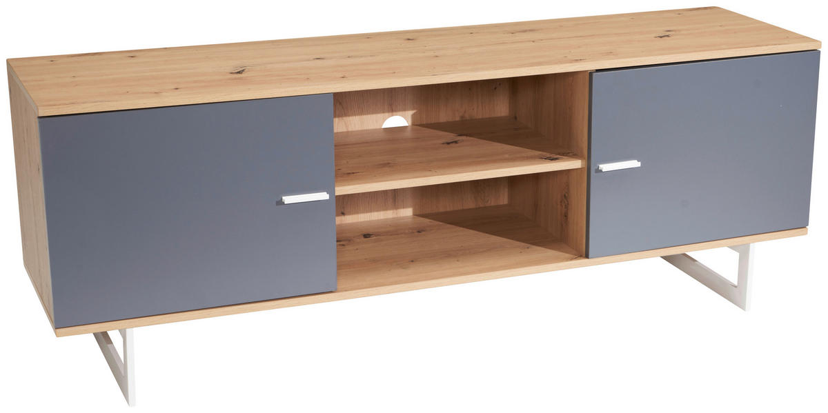 NÍZKÁ KOMODA, šedá, barvy dubu, 150/55/40 cm - šedá/barvy stříbra, Design, kov/kompozitní dřevo (150/55/40cm) - Livetastic