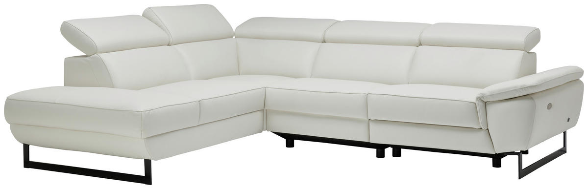 ECKSOFA in Echtleder Weiss  - Weiss/Schwarz, Modern, Leder/Metall (225/281cm) - Celina Home