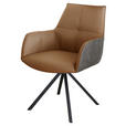 ARMLEHNSTUHL  Typenauswahl, Sitzfläche 180° drehbar, automatische Rückholfunktion  - Cognac/Schwarz, Design, Leder/Textil (59,5/87,5/69cm) - Novel