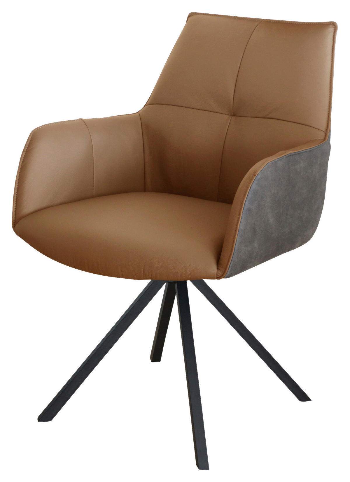ARMLEHNSTUHL drehbar  , Typenauswahl, Sitzfläche 180° drehbar, automatische Rückholfunktion  ,  , Echtleder  - Cognac/Schwarz, Design, Leder/Textil (59,5/87,5/69cm) - Novel