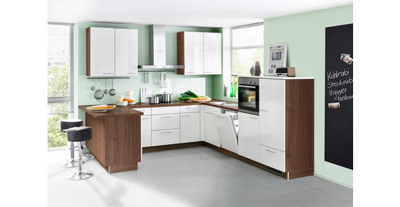 EINBAUKÜCHE - Nussbaumfarben/Weiß, Design, Holzwerkstoff - Dieter Knoll