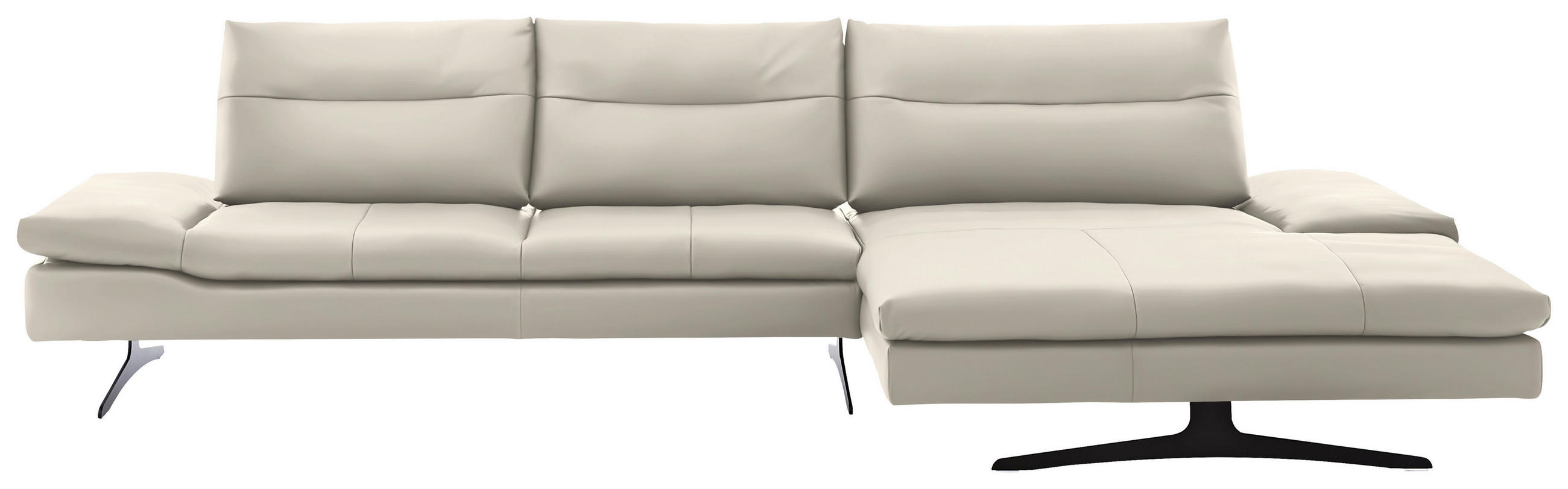 ECKSOFA in Echtleder Ecru  - Ecru/Schwarz, Modern, Leder/Metall (342/158cm) - Chilliano