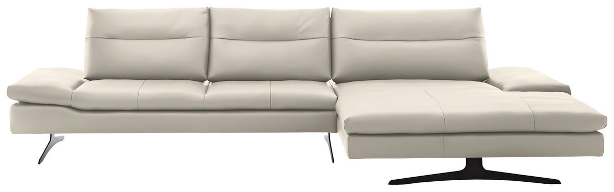 ECKSOFA in Echtleder Ecru  342/158 cm  - Ecru/Schwarz, MODERN, Leder/Metall (342/158cm) - Chilliano