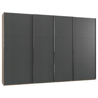 SCHWEBETÜRENSCHRANK in Graphitfarben, Eichefarben  - Chromfarben/Eichefarben, Basics, Holzwerkstoff/Metall (350/216/65cm) - MID.YOU