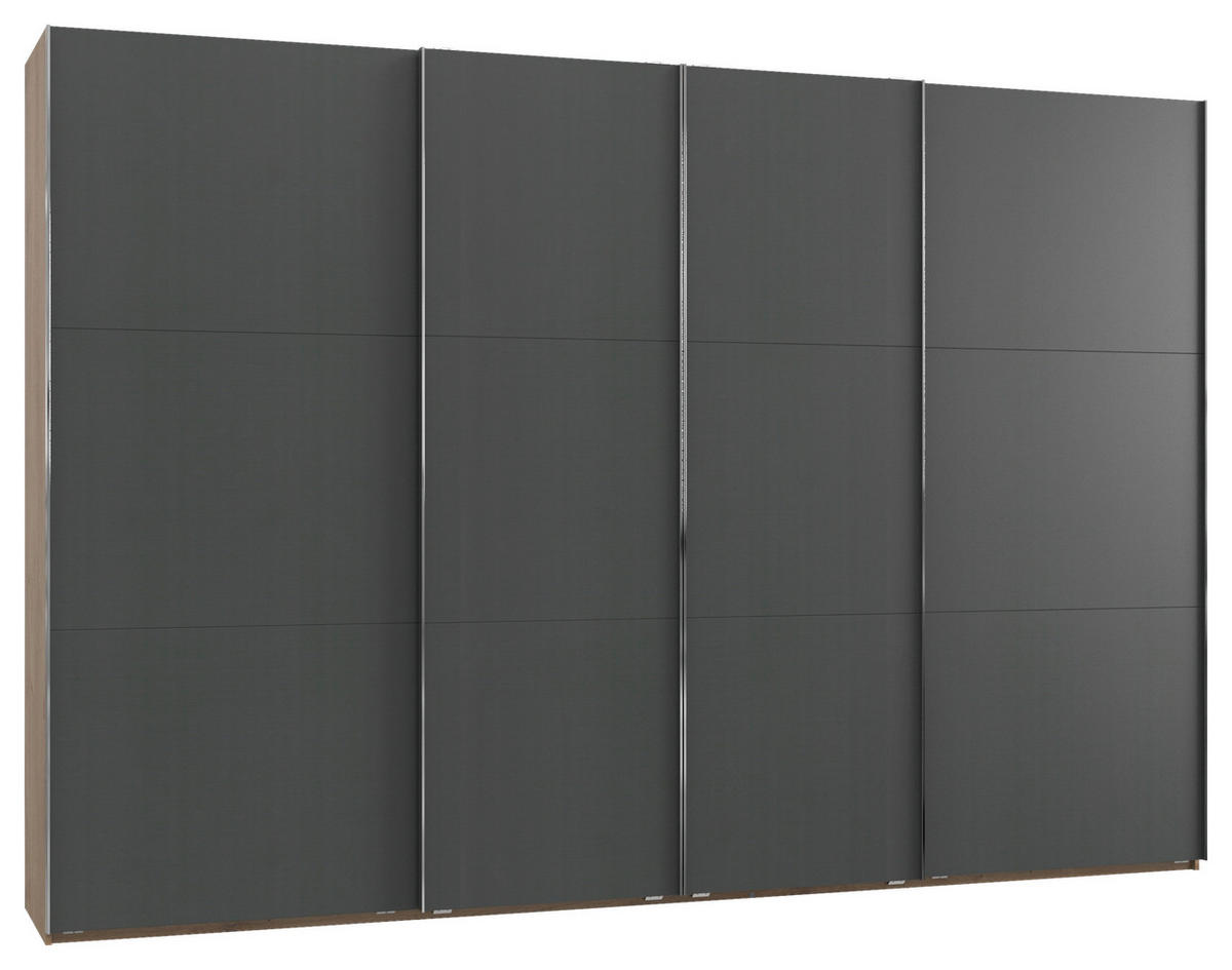 SCHWEBETÜRENSCHRANK in Graphitfarben, Eichefarben  - Chromfarben/Eichefarben, Basics, Holzwerkstoff/Metall (350/216/65cm) - MID.YOU