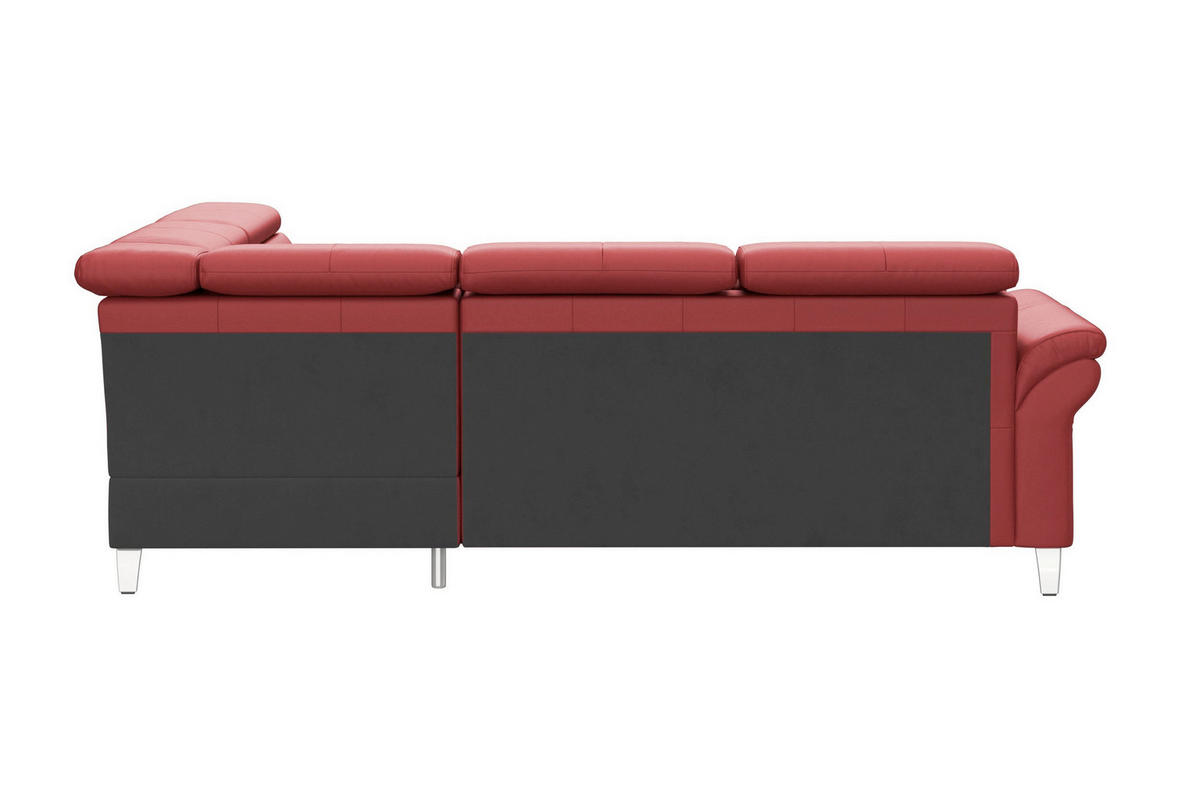 ECKSOFA 245/194 cm ARNGAST E in Mikrofaser Kombination Echtleder/Stoff Rot Bettkasten, Kopfteilverstellung  245/194 cm  - Chromfarben/Rot, Basics, Leder/Textil (245/194cm) - Sit & More