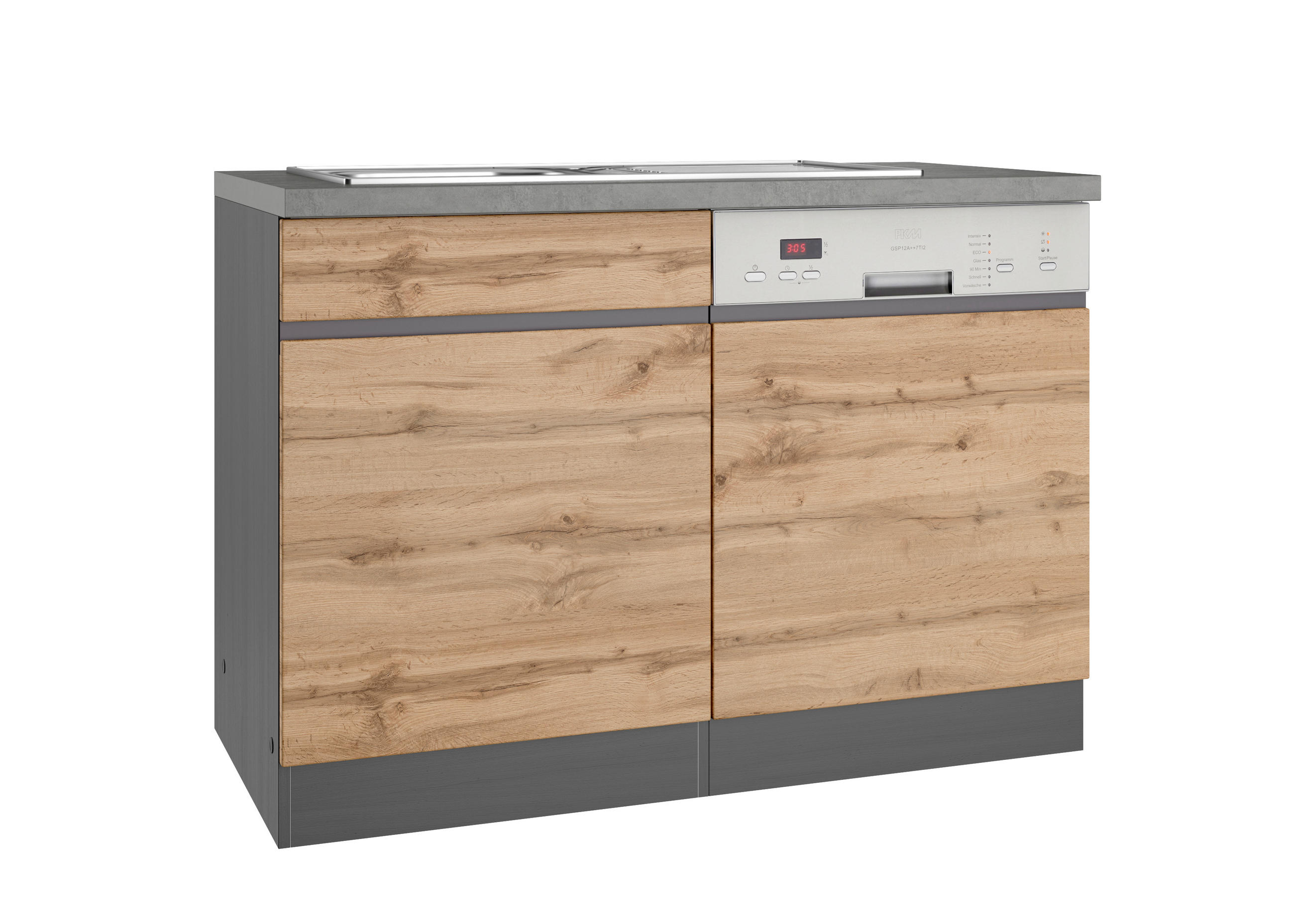 SPÜLENUNTERSCHRANK 120/86/60 cm  in Graphitfarben, Eiche Wotan  - Eiche Wotan/Graphitfarben, Design, Holzwerkstoff (120/86/60cm) - Held