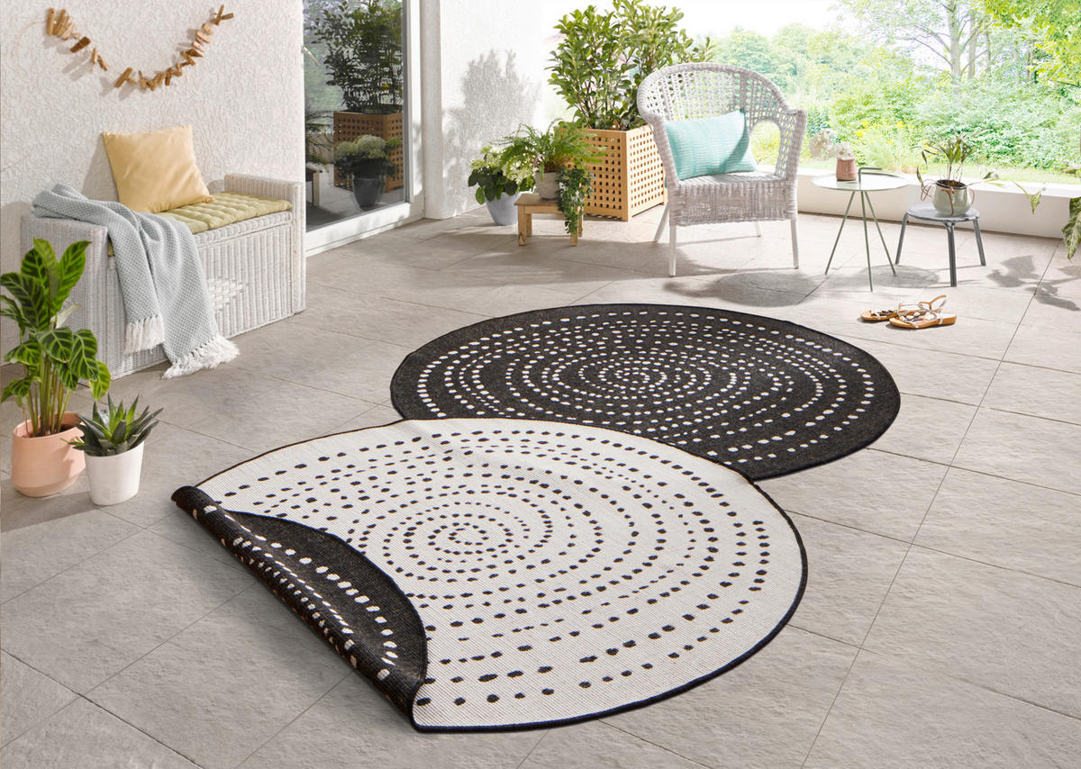 OUTDOORTEPPICH 140 cm Twin Creme, Schwarz  - Creme/Schwarz, Design, Kunststoff (140cm)
