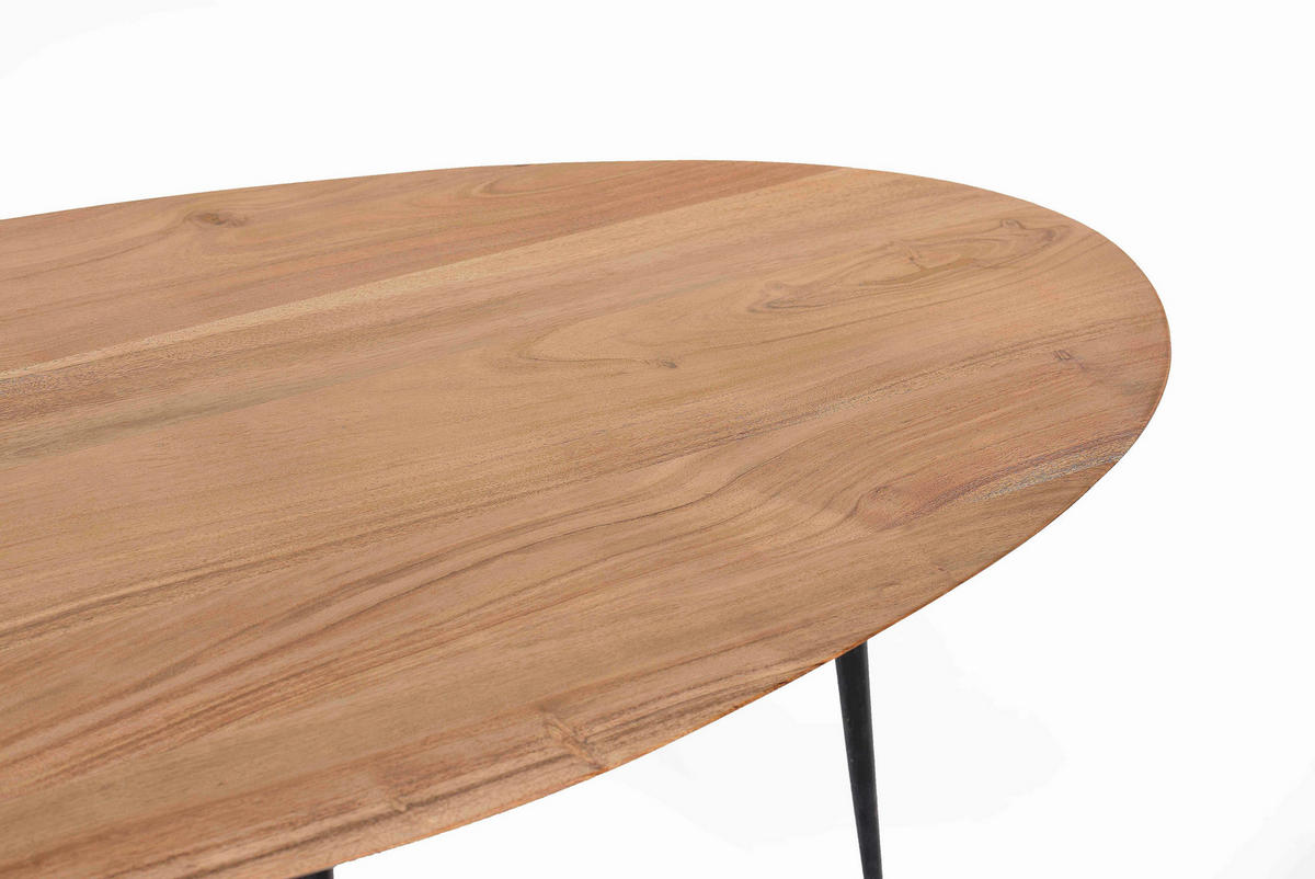 COUCHTISCH Akazie massiv 150/60/45 cm oval Naturfarben, Schwarz  - Schwarz/Naturfarben, Design, Holz/Metall (150/60/45cm) - MID.YOU
