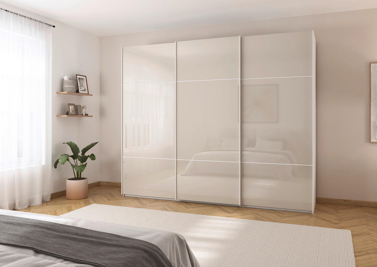 SCHWEBETÜRENSCHRANK 271/223/68 cm 3-türig Weiß, Champagner  - Champagner/Weiß, KONVENTIONELL, Glas/Holzwerkstoff (271/223/68cm) - Novel