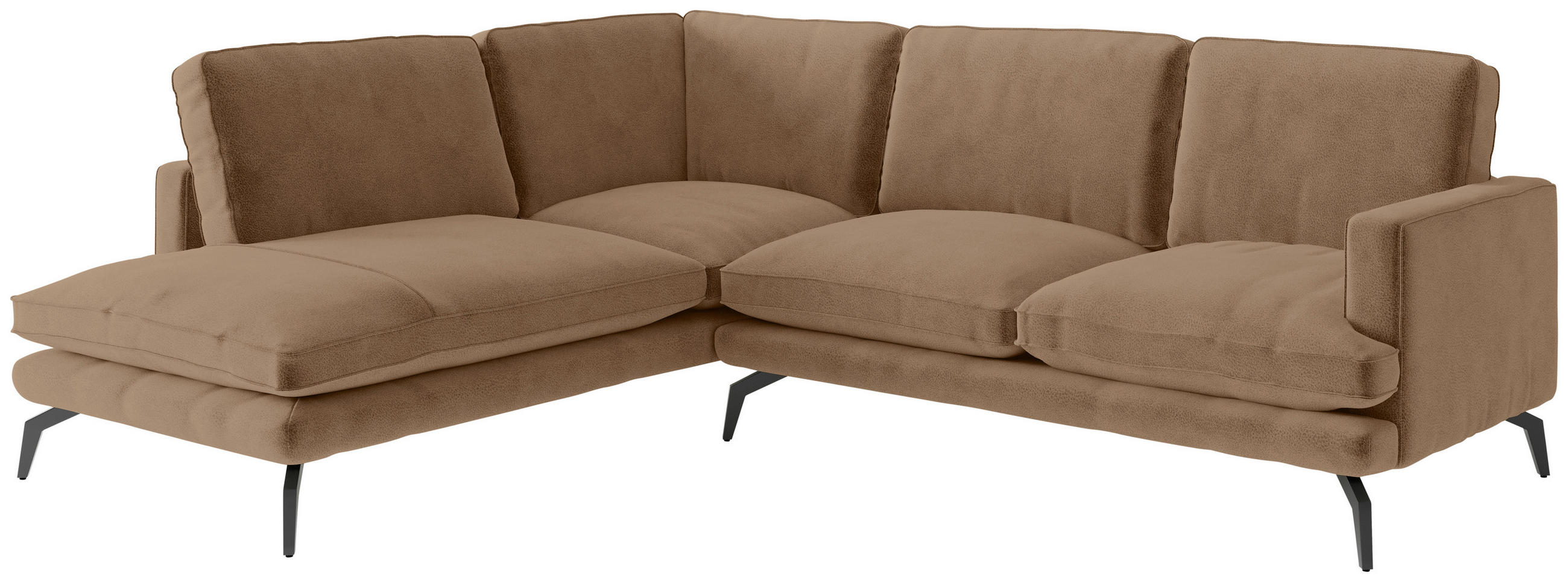 ECKSOFA Flachgewebe Braun  - Dunkelgelb/Schwarz, Design, Textil/Metall (202/250cm) - Livetastic