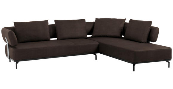 ECKSOFA Dunkelbraun Echtleder  - Dunkelbraun/Schwarz, Design, Leder/Metall (302/237cm) - Dieter Knoll