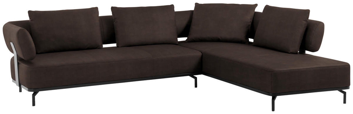 ECKSOFA in Echtleder Dunkelbraun  - Dunkelbraun/Schwarz, Design, Leder/Metall (302/237cm) - Dieter Knoll