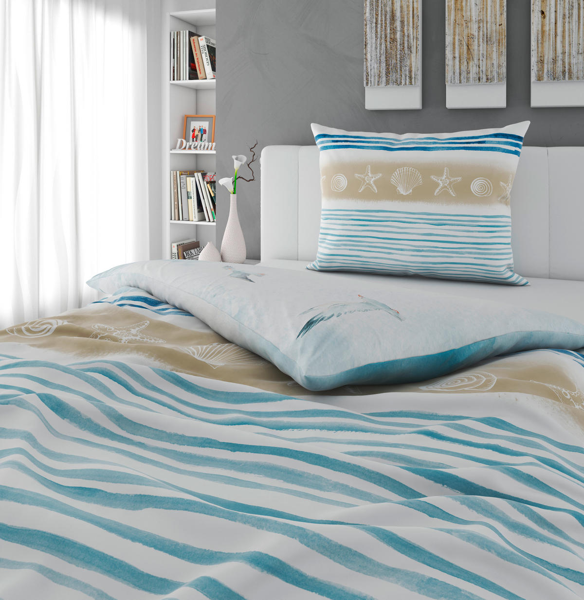 WENDEBETTWÄSCHE TANJA Satin 140/200 cm  - Blau/Beige, KONVENTIONELL, Textil (140/200cm) - Novel