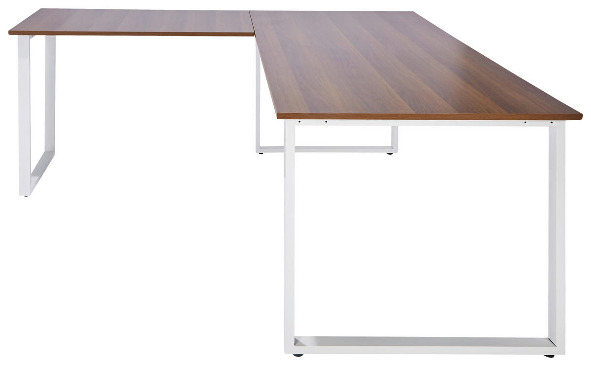 KOTNA PISALNA MIZA leseni material bela, barva oreha  - barva oreha/bela, Basics, kovina/leseni material (180/180/75,5cm) - MID.YOU