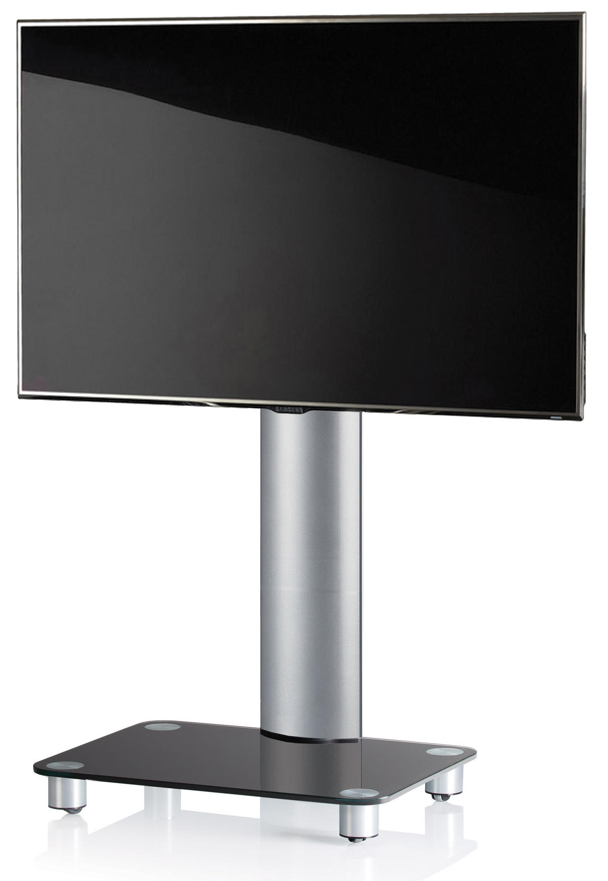 TV-Rack in Schwarz/Silberfarbe - Silberfarben/Schwarz, Konventionell, Glas/Metall (60/100/44cm) - MID.YOU
