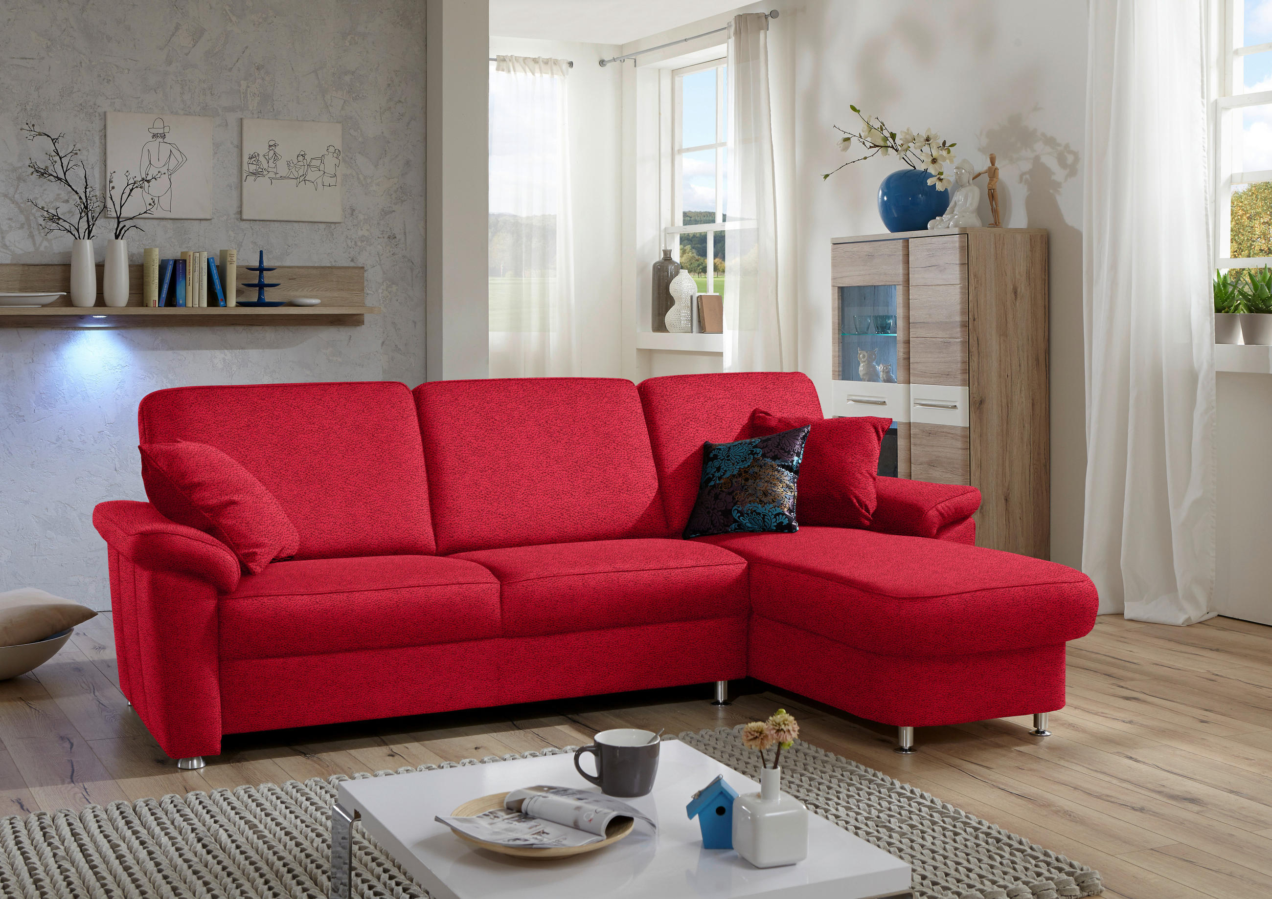 ECKSOFA in Flachgewebe Hellrot  - Chromfarben/Hellrot, Konventionell, Textil/Metall (250/163cm) - Beldomo System