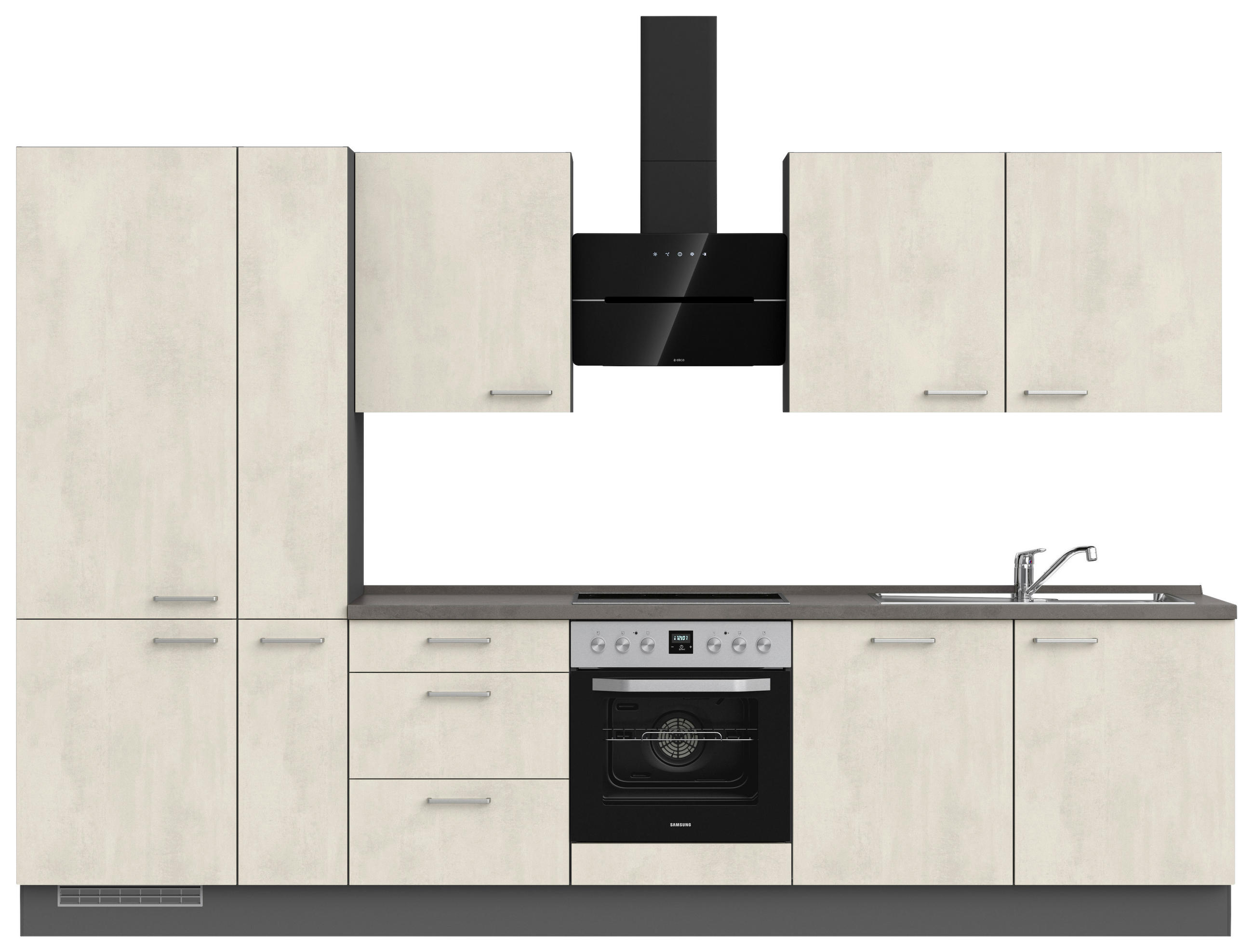 KÜCHENBLOCK 330 cm   in Weiß, Schieferfarben  - Schieferfarben/Edelstahlfarben, MODERN, Holzwerkstoff/Metall (330cm) - Nobilia