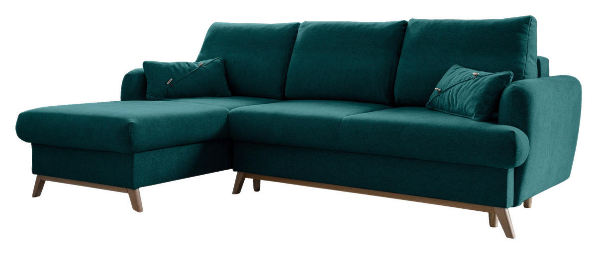 ECKSOFA Chenille Türkis  - Türkis/Naturfarben, Holz/Textil (157/235cm) - MID.YOU
